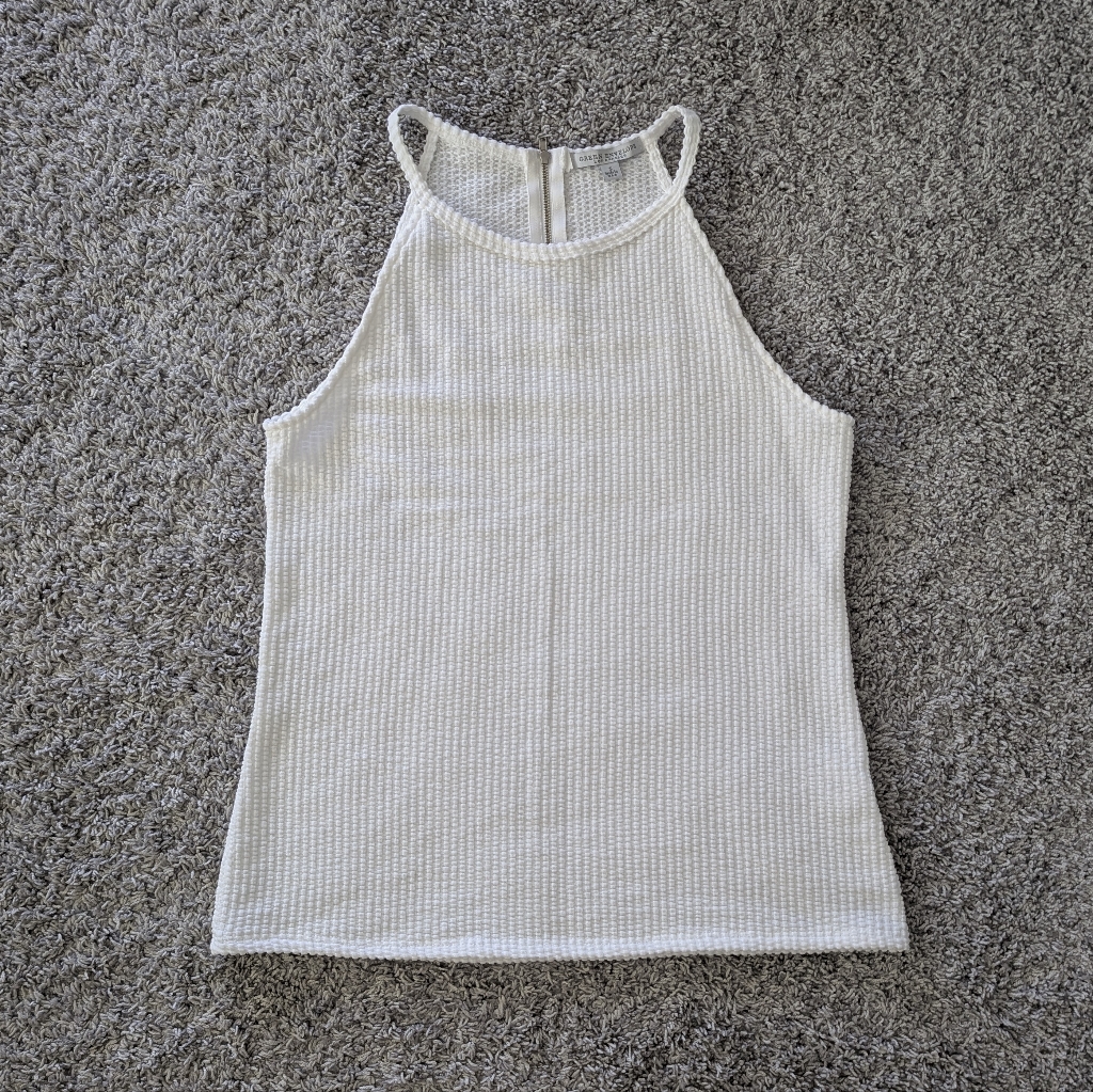 Women's Shirt Green Envelope La White Textured Poly Stretch Tank Top